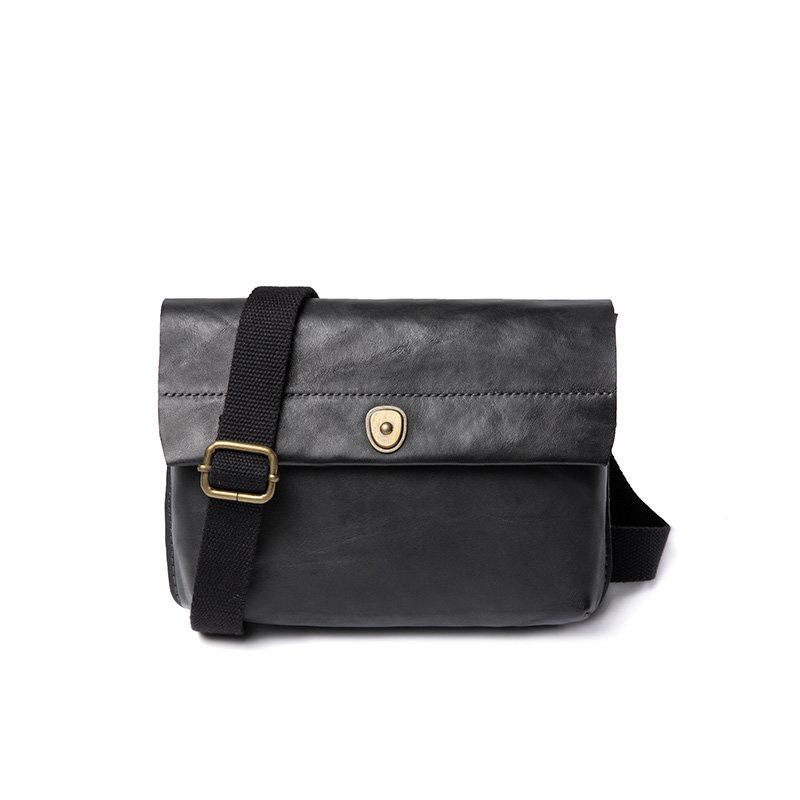 Fashionable Black Leather Mens Small Side Bag Messenger Bags Casual Shoulder Bags for Men