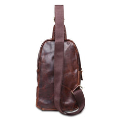 Cool Mens Red Brown Leather Chest Bag Sling Bag Crossbody Sling Bag For Men - imessengerbags