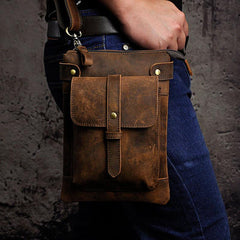 Mens Leather Small COURIER BAG Side Bag Waist Bag Holster Belt Case Belt Pouch for Men