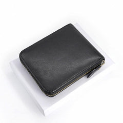 Leather Mens Black Zipper Small Wallet Front Pocket Wallet Small Wallet for Men - imessengerbags