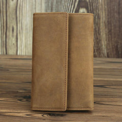 Brown Vintage Simple Long Wallet Leather Mens Dark Brown Trifold Card Wallet Light Brown Business Wallet For Men - imessengerbags