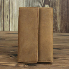 Brown Vintage Simple Long Wallet Leather Mens Dark Brown Trifold Card Wallet Light Brown Business Wallet For Men