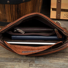 Cool Dark Brown Leather 11 inches Mens Courier Bag Casual Messenger Bags Clutch Postman Bags for Men