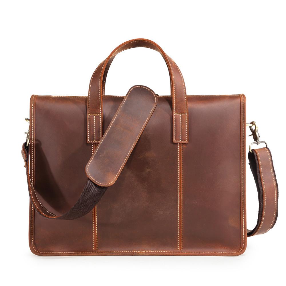 Vintage Leather Mens Laptop Handbag Work Bag Business Bag Shoulder Bag For Men - imessengerbags