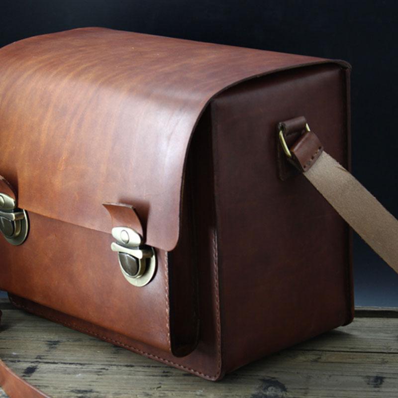 Handmade Vintage Coffee Leather Mens Camera Shoulder Bags Camera Messenger Bag for Men