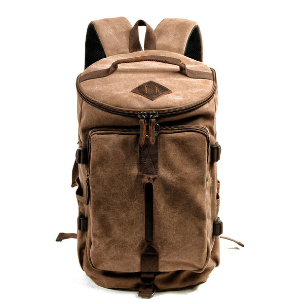 Khaki Waxed Canvas Mens Waterproof Dark Gray Large Hiking Backpack Travel Backpack Barrel Bag for Men - imessengerbags