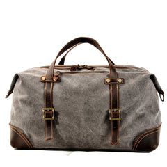 Casual Waxed Canvas Leather Mens Gray Large Travel Weekender Bag Luggage Duffle Bag for Men