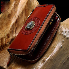 Handmade Leather Mens Chain Biker Wallet Cool Leather Wallet Long Phone Wallets for Men
