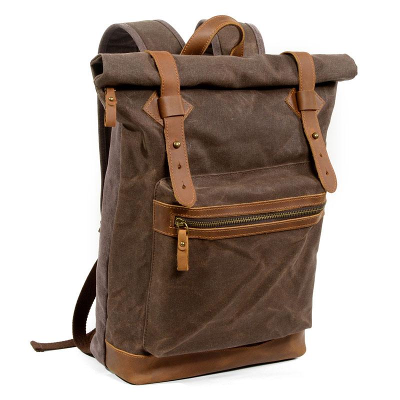 cool military leather backpacks Green Waxed Canvas Leather Mens Cool Backpack Canvas Travel Backpack Canvas School Backpack for Men