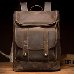 Casual Brown Mens Leather 15-inch Computer Backpacks Brown Travel Backpack School Backpacks for men - imessengerbags