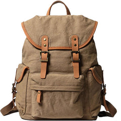 Khaki Retro Canvas Mens Womens Travel Backpack College Backpack Green Canvas School Backpack For Men - imessengerbags
