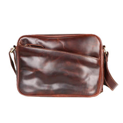 Black Leather Mens Casual Small Courier Bags Messenger Bag Amber Brown Postman Bags For Men - imessengerbags