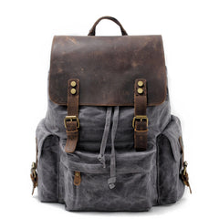 Cool Canvas Leather Mens 15'' Black Computer Backpack Green Hiking Backpack Travel Backpack for Men - imessengerbags