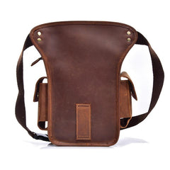 Cool Brown Leather Men's Drop Leg Bag Small Side Bag Belt Pouch Waist Bag For Men