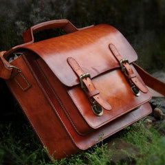 Handmade Leather Cool Mens Brown Briefcase Messenger Bag School Bag for men - imessengerbags