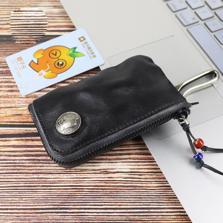 Vintage Mens Leather Key Wallet Zipper Key Holder Coin Wallet Change Pouch For Men - imessengerbags