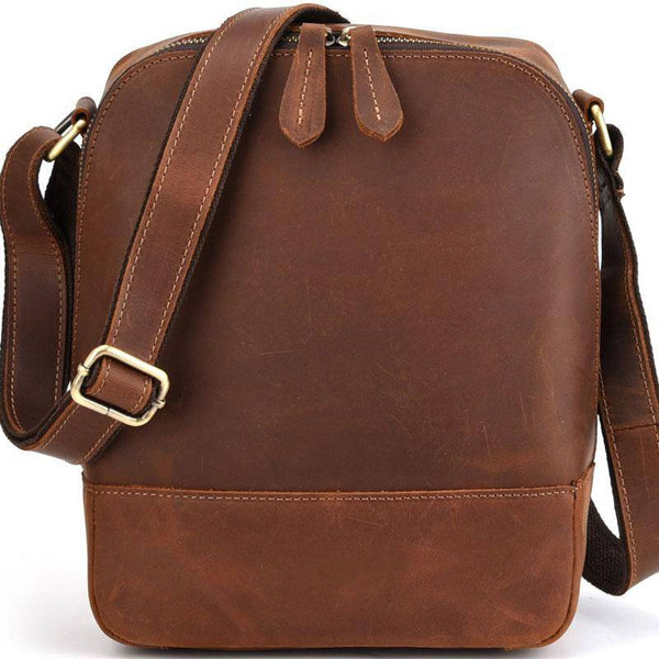 Cool Dark Brown Leather Mens Tablet Messenger Bag Small Side Bag Courier Bag For Men