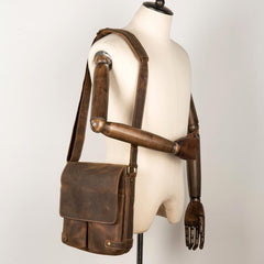 Cool Light Brown Leather 10 inches Mens Small Vertical Messenger Bags Courier Bag Postman Bag for Men - imessengerbags