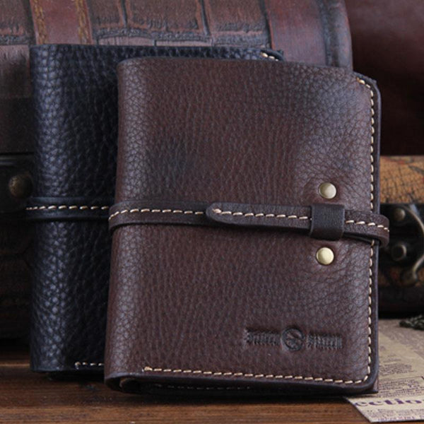 Genuine Leather Mens Cool Slim Long billfold Leather Wallet Men Small Wallets Bifold for Men - imessengerbags