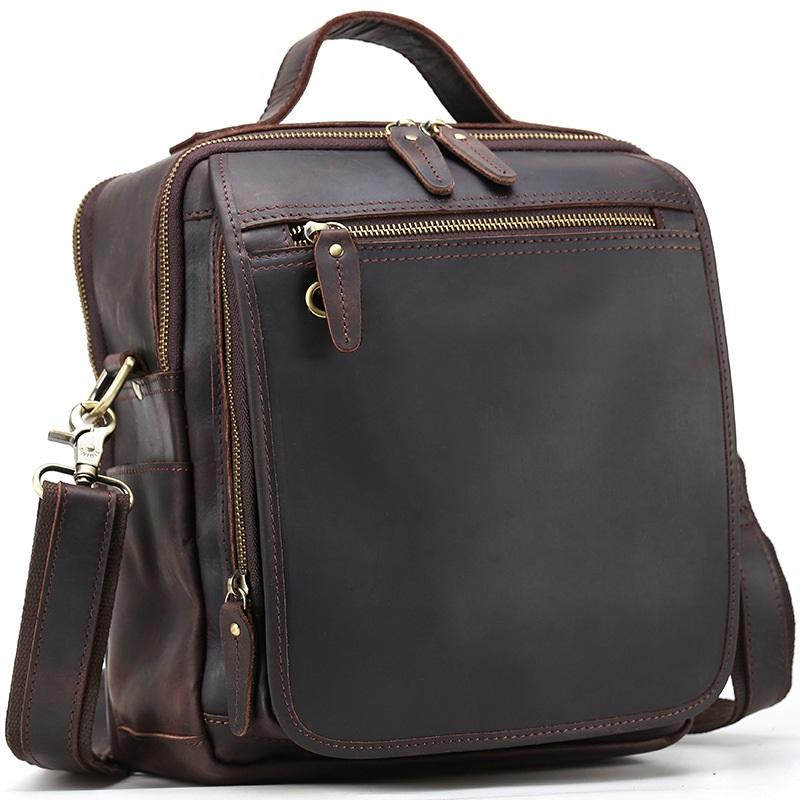 Black Coffee Fashion Leather Mens Vintage Small Handbag Shoulder Bags Side Bag For Men - imessengerbags