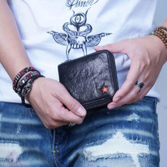 Genuine Leather Mens Cool Long Leather Wallet Zipper Clutch Wallet for Men