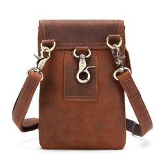 Cool Brown Leather Mens Mini Shoulder Bag Belt Pouch Belt Bags For Men