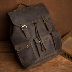 Fashion Coffee Mens Leather 15-inch Computer Backpack Travel Backpacks School Backpacks for men - imessengerbags