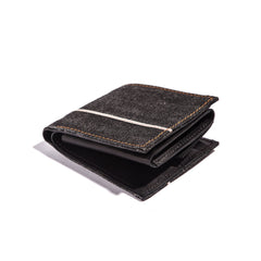 Handmade Cool Black Denim Mens Leather billfold Small Wallets Bifold Small Wallet For Men - imessengerbags