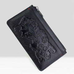 Handmade Leather Mens Urban Cohort Clutch Cool Slim Wallet Zipper Clutch Wristlet Wallet for Men