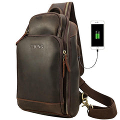 Vintage Brown Leather Men's One Shoulder Backpack Chest Bag Sling Crossbody Pack For Men - imessengerbags