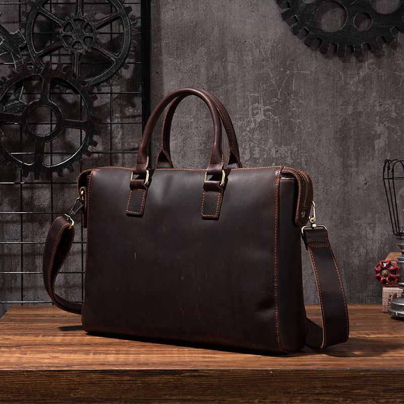 Cool Coffee Leather Mens Briefcase 15inch Laptop Bag Work Handbag Business Bag for Men - imessengerbags