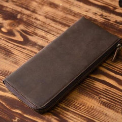 Handmade Leather Mens Cool Long Leather Wallet Zipper Clutch Wallet for Men - imessengerbags