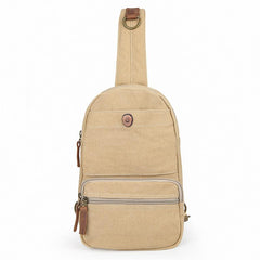 Canvas Brown Mens Sling Bag Khaki Chest Bag One Shoulder Backpack for Men - imessengerbags