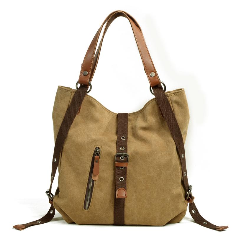 Casual Canvas Leather Womens Mens Gray Tote Bag Shoulder Bag Khaki Tot ...