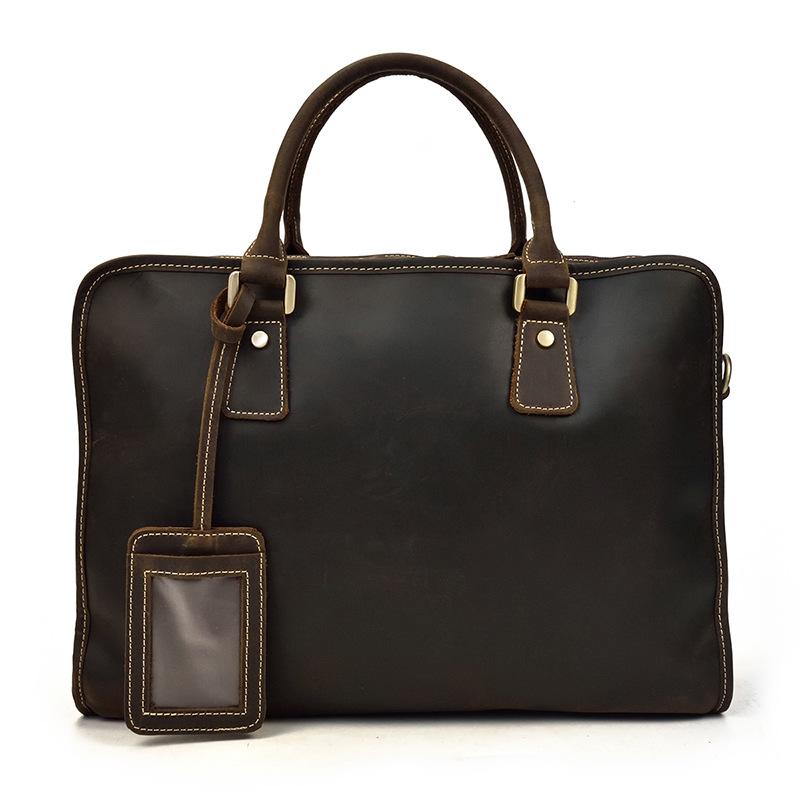 Vintage Leather Brown Men's 14‘’ Laptop Briefcase Professional Briefcase Business Handbag For Men - imessengerbags