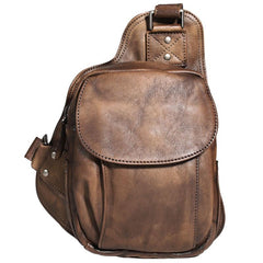 Brown MENS Vintage LEATHER Sling Bag Chest Bag Gray One Shoulder Backpack For Men - imessengerbags