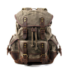 Cool Canvas Leather Mens Large Black Backpack Travel Backpack Hiking Backpack for Men - imessengerbags