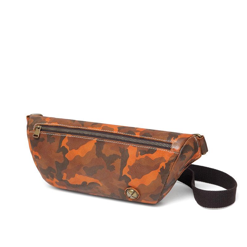 Badass Leather Fanny Pack Men's Yellow Camouflage Chest Bag Hip Bag Waist Bag For Men