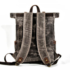 Brown Waxed Canvas Mens Waterproof Large 15'' Hiking Backpack Travel Backpack Computer Backpack for Men - imessengerbags