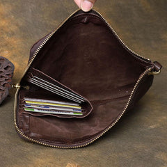 Cool Wrinkled Leather Mens Brown Long Wallet Wristlet Wallet Black Zipper Clutch Wallet for Men