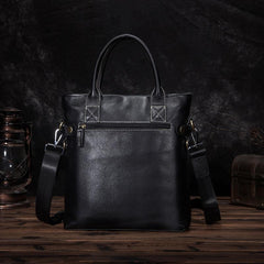 Black Leather Mens Vertical Work Bag Handbag Vertical Black Small Briefcase Shoulder Bag For Men