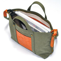 Green Canvas Leather Mens Womens Tote Shoulder Bags Messenger Bag Gray Tote Handbag For Men and Women - imessengerbags