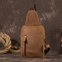Retro Brown Leather Chest Bag Sling Bag Crossbody Sling Bag Hiking Sling Bag For Men - imessengerbags