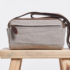 Mens Canvas Leather Gray Cool Messenger Bag Side Bag for Men - imessengerbags