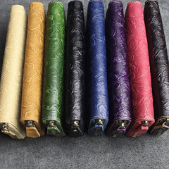 Handmade Leather Floral Mens Cool Travel Long Wallet Card Holder Card Slim Clutch Wallets for Men - imessengerbags