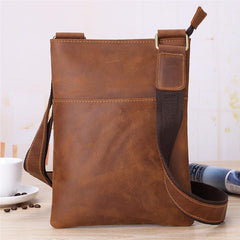 Vintage Brown Leather Men's Small Vertical Side Bag Small Messenger Bag For Men - imessengerbags