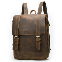 Vintage Brown Leather Men's 14inch Laptop Backpack College Backpack For Men