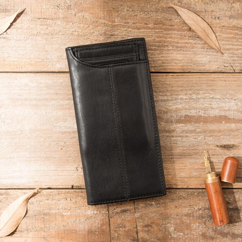 Black Cool Leather Mens Long Wallet Brown Long Wallet Vintage Bifold Long Wallet for Men