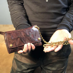 Handmade Leather Biker Wallet Trifold Folding Mens Cool Chain Wallet Trucker Wallet with Chain - imessengerbags