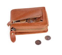 RFID Brown Leather Men's Zipper Small Card Wallet Small Card Holder For Men - imessengerbags